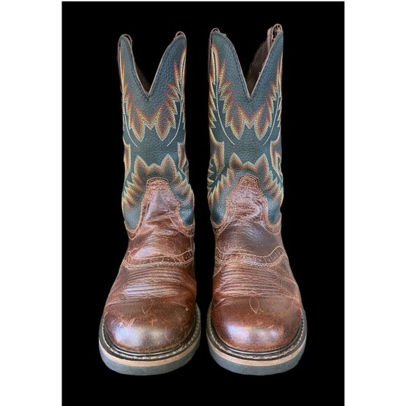 Justin Stampede Boots Work Mens 9.5 Brown Black WK4665 Leather Western Cowboy - Picture 2 of 16